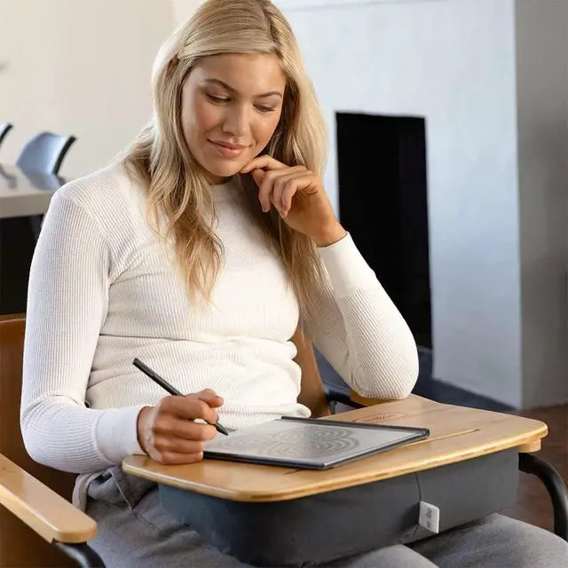 Alt view image 5 of 6 - Traybo 2.0 Lap Desk, Bamboo Top Lap Desk With Pillow for Laptop Built in Slot for Tablet or Phone, Lap Pad for Working, Reading, Writing, Lap Board, Dark Gray