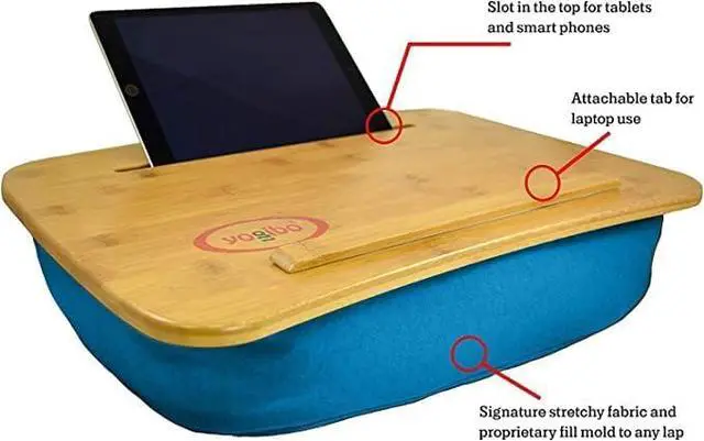 Alt view image 6 of 6 - Traybo 2.0 Lap Desk, Bamboo Top Lap Desk With Pillow for Laptop Built in Slot for Tablet or Phone, Lap Pad for Working, Reading, Writing, Lap Board, Dark Gray