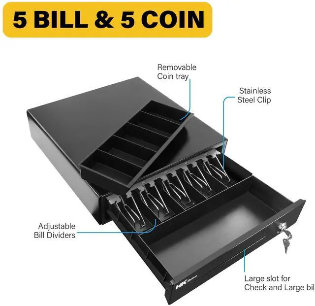 Alt view image 5 of 6 - 16inch Heavy Duty POS Cash Drawer with 5Bill/5Coin with Under Counter Mounting Metal Bracket
