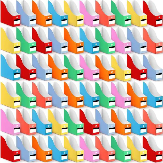 Main image of 64 Pcs Magazine File Holder Set Including Colored Foldable Desk File Holder Organizer White Label Stickers Cute Cat Pen Cardboard Magazine Storage Box for Document School Home Office