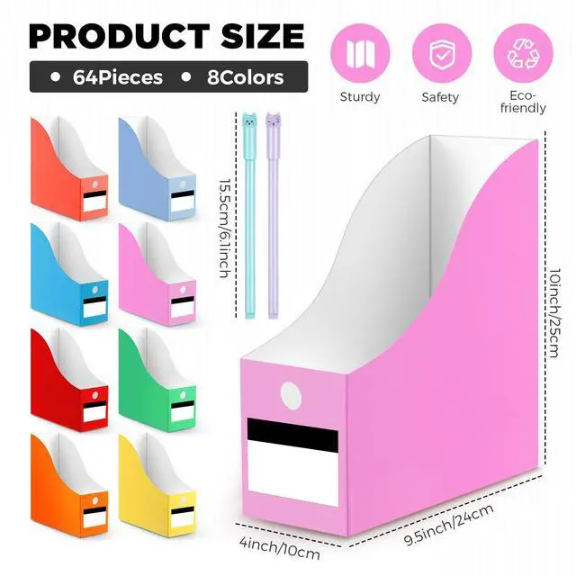 Alt view image 2 of 6 - 64 Pcs Magazine File Holder Set Including Colored Foldable Desk File Holder Organizer White Label Stickers Cute Cat Pen Cardboard Magazine Storage Box for Document School Home Office