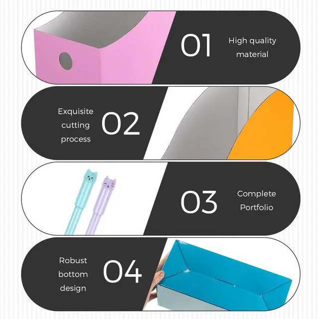 Alt view image 6 of 6 - 64 Pcs Magazine File Holder Set Including Colored Foldable Desk File Holder Organizer White Label Stickers Cute Cat Pen Cardboard Magazine Storage Box for Document School Home Office