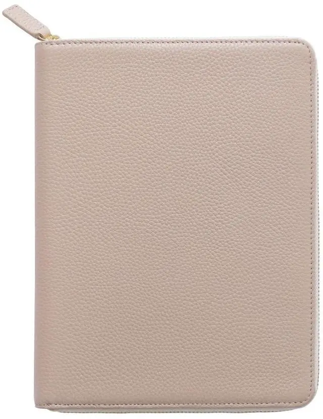 Main image of Zippered Leather Cover for A5-Notebooks - Fits Hobonichi Cousin, Stalogy and Midori MD Planners (Pebbled-Taupe)