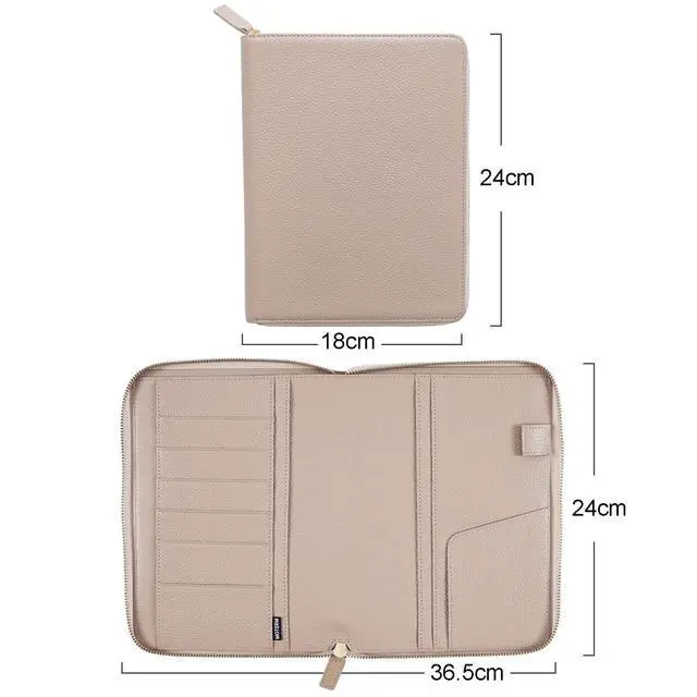 Alt view image 2 of 6 - Zippered Leather Cover for A5-Notebooks - Fits Hobonichi Cousin, Stalogy and Midori MD Planners (Pebbled-Taupe)
