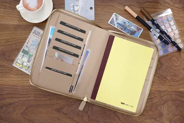 Alt view image 3 of 6 - Zippered Leather Cover for A5-Notebooks - Fits Hobonichi Cousin, Stalogy and Midori MD Planners (Pebbled-Taupe)
