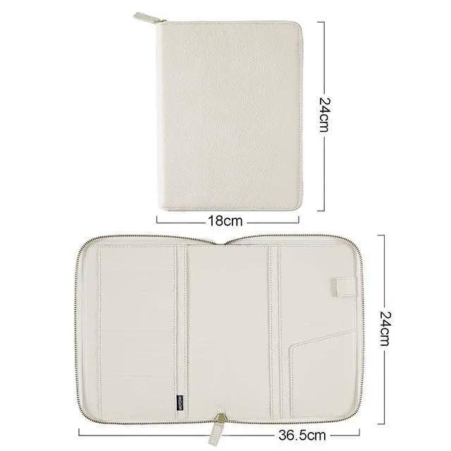 Alt view image 2 of 6 - Zippered Leather Cover for A5-Notebooks - Fits Hobonichi Cousin, Stalogy and Midori MD Planners (Pebbled-Cream)