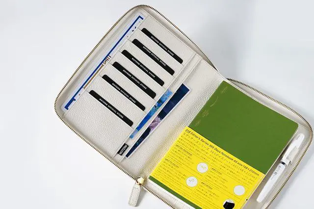Alt view image 3 of 6 - Zippered Leather Cover for A5-Notebooks - Fits Hobonichi Cousin, Stalogy and Midori MD Planners (Pebbled-Cream)
