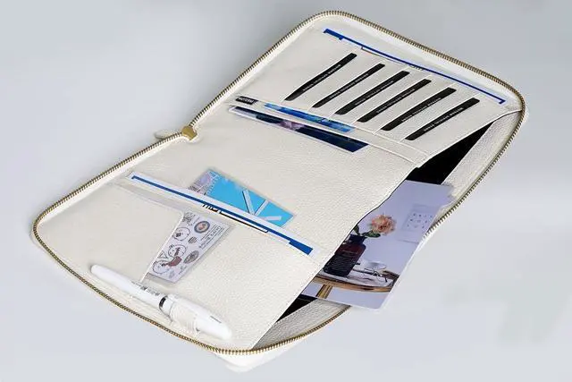 Alt view image 5 of 6 - Zippered Leather Cover for A5-Notebooks - Fits Hobonichi Cousin, Stalogy and Midori MD Planners (Pebbled-Cream)