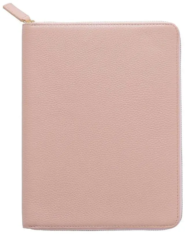 Main image of Zippered Leather Cover for A5-Notebooks - Fits Hobonichi Cousin, Stalogy and Midori MD Planners (Pebbled-Dusty Rose)