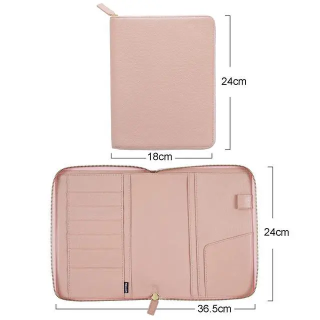 Alt view image 2 of 6 - Zippered Leather Cover for A5-Notebooks - Fits Hobonichi Cousin, Stalogy and Midori MD Planners (Pebbled-Dusty Rose)