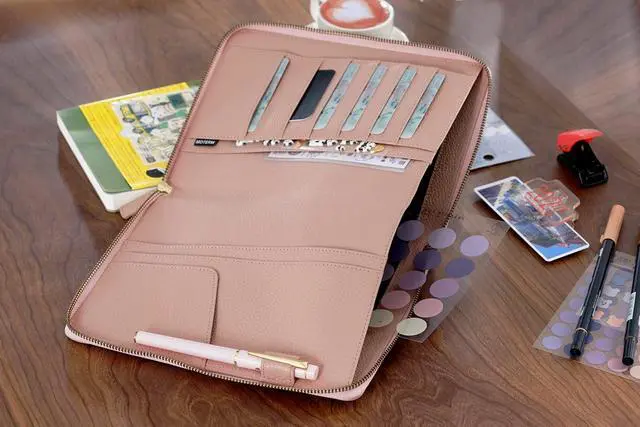 Alt view image 5 of 6 - Zippered Leather Cover for A5-Notebooks - Fits Hobonichi Cousin, Stalogy and Midori MD Planners (Pebbled-Dusty Rose)