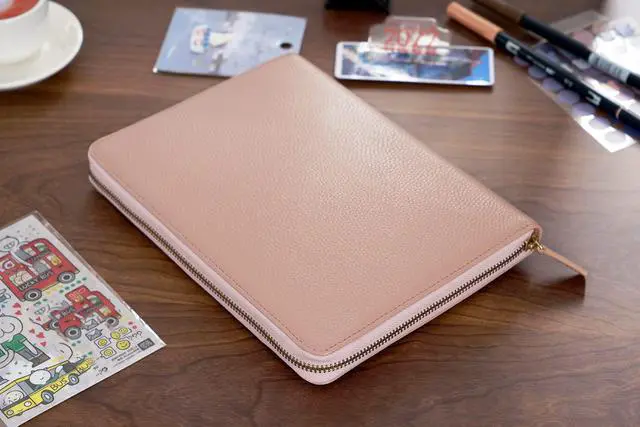 Alt view image 6 of 6 - Zippered Leather Cover for A5-Notebooks - Fits Hobonichi Cousin, Stalogy and Midori MD Planners (Pebbled-Dusty Rose)