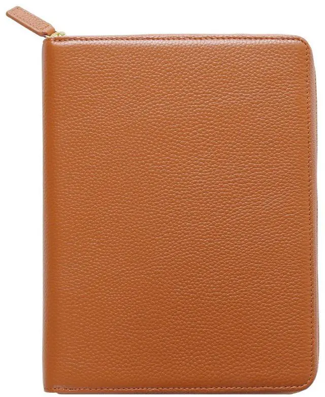 Main image of Zippered Leather Cover for A5-Notebooks - Fits Hobonichi Cousin, Stalogy and Midori MD Planners (Pebbled-Burnt Orange)