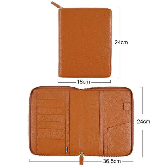 Alt view image 2 of 6 - Zippered Leather Cover for A5-Notebooks - Fits Hobonichi Cousin, Stalogy and Midori MD Planners (Pebbled-Burnt Orange)