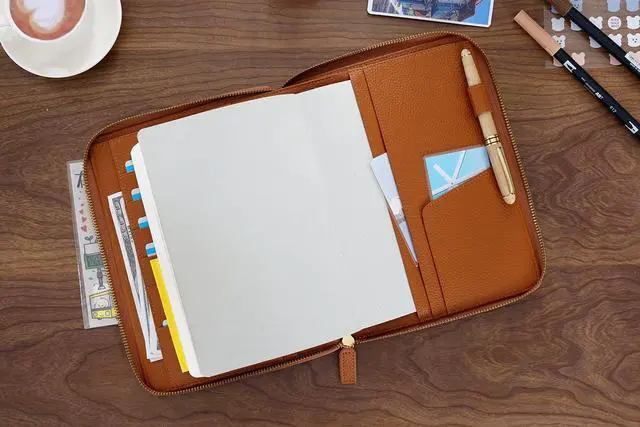 Alt view image 4 of 6 - Zippered Leather Cover for A5-Notebooks - Fits Hobonichi Cousin, Stalogy and Midori MD Planners (Pebbled-Burnt Orange)