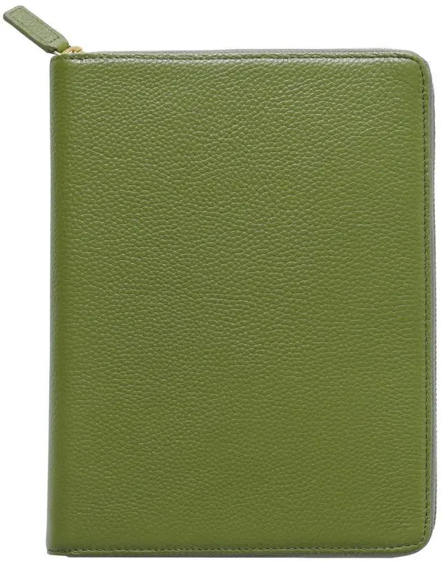Main image of Zippered Leather Cover for A5-Notebooks - Fits Hobonichi Cousin, Stalogy and Midori MD Planners (Pebbled-Olive)