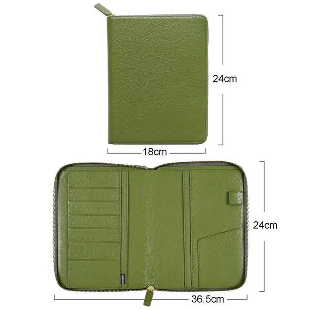Alt view image 2 of 6 - Zippered Leather Cover for A5-Notebooks - Fits Hobonichi Cousin, Stalogy and Midori MD Planners (Pebbled-Olive)