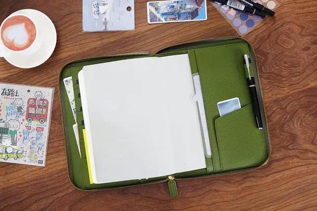 Alt view image 4 of 6 - Zippered Leather Cover for A5-Notebooks - Fits Hobonichi Cousin, Stalogy and Midori MD Planners (Pebbled-Olive)