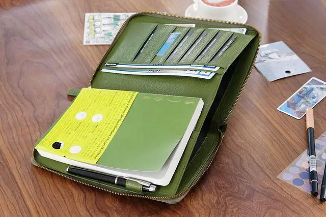 Alt view image 5 of 6 - Zippered Leather Cover for A5-Notebooks - Fits Hobonichi Cousin, Stalogy and Midori MD Planners (Pebbled-Olive)
