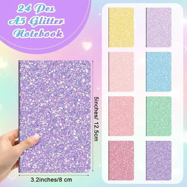 Alt view image 2 of 6 - 80 Pack Glitter Notebooks Bulk 8.3x5.5 Inch Glitter Lined Paper Journals Pack, 60 Pages 30 Sheets A5 Size Travel Writing Notebooks for Teens Women Writing Note Taking Office Gifts