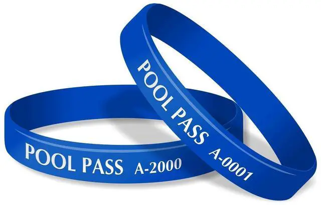 Main image of (100-Pack) Adults Pool Pass Silicone Wristbands with Consecutive Numbering, Prefix A, 1/16 inch Silicone Bracelet Band, 8 L x 0.5 W x 0.06, Blue and White, USA-Made