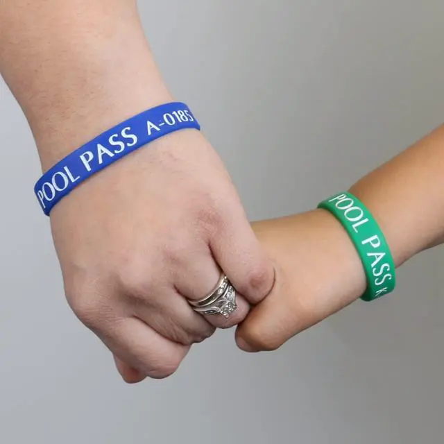 Alt view image 3 of 6 - (100-Pack) Adults Pool Pass Silicone Wristbands with Consecutive Numbering, Prefix A, 1/16 inch Silicone Bracelet Band, 8 L x 0.5 W x 0.06, Blue and White, USA-Made