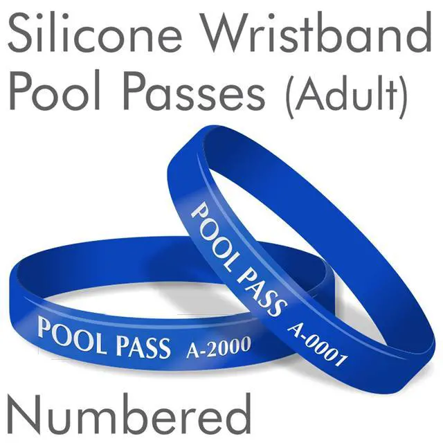 Alt view image 4 of 6 - (100-Pack) Adults Pool Pass Silicone Wristbands with Consecutive Numbering, Prefix A, 1/16 inch Silicone Bracelet Band, 8 L x 0.5 W x 0.06, Blue and White, USA-Made