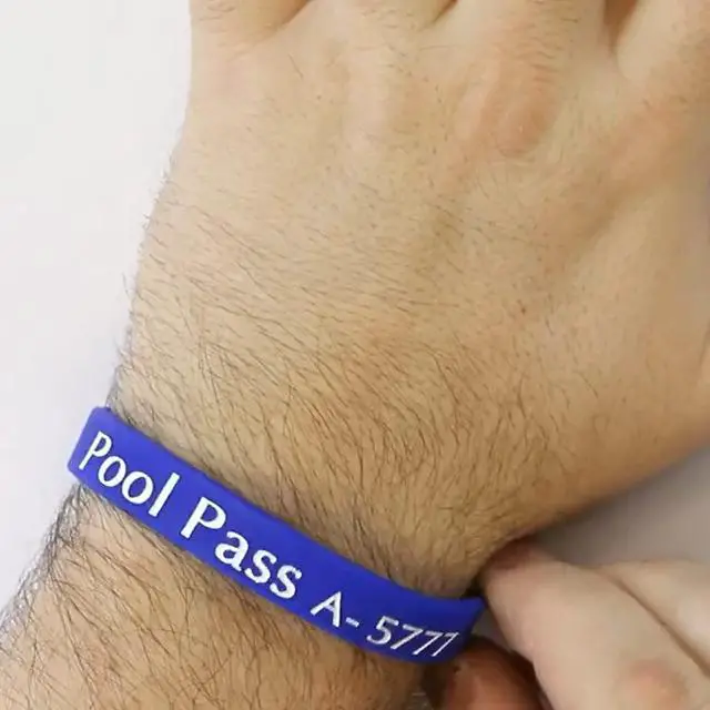 Alt view image 5 of 6 - (100-Pack) Adults Pool Pass Silicone Wristbands with Consecutive Numbering, Prefix A, 1/16 inch Silicone Bracelet Band, 8 L x 0.5 W x 0.06, Blue and White, USA-Made