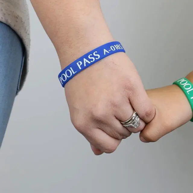 Alt view image 6 of 6 - (100-Pack) Adults Pool Pass Silicone Wristbands with Consecutive Numbering, Prefix A, 1/16 inch Silicone Bracelet Band, 8 L x 0.5 W x 0.06, Blue and White, USA-Made