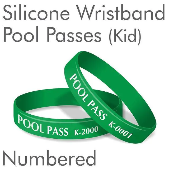 Alt view image 2 of 5 - (100-Pack) Kids Pool Pass Silicone Wristbands with Consecutive Numbering, Prefix K, 1/16 inch Rubber Silicone Bracelet Bands, 7 L x 0.5 W x 0.06, Green and White