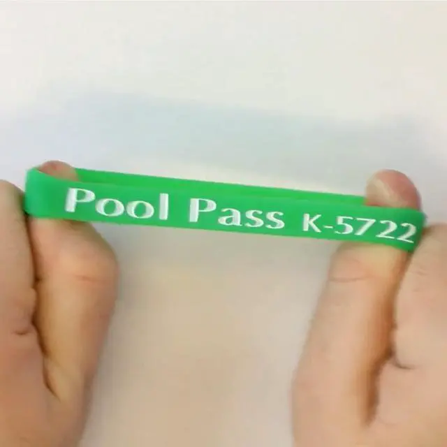Alt view image 4 of 5 - (100-Pack) Kids Pool Pass Silicone Wristbands with Consecutive Numbering, Prefix K, 1/16 inch Rubber Silicone Bracelet Bands, 7 L x 0.5 W x 0.06, Green and White