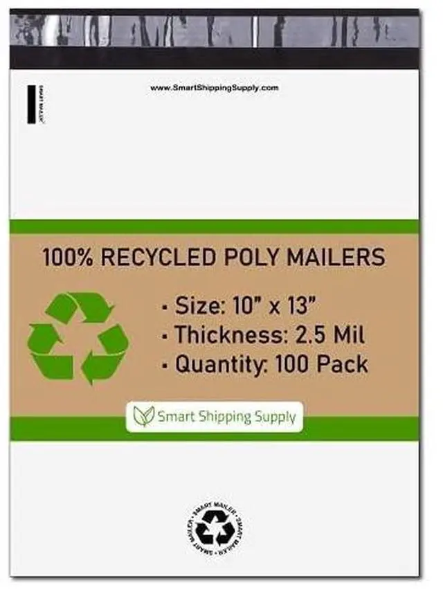 Main image of 1000 Count, 10x13 inch 100% Recycled Poly Mailers Eco Friendly Packaging Envelopes Supplies Mailing Bags 2.5 Mil Thick - SMART Mailer