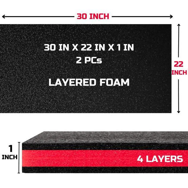 Alt view image 3 of 6 - Tool Box Foam 30x22x1 inch 2Pack, Foam Inserts for Cases, Polyethylene Storage Sheets for Toolbox Hard Case, Tool Shadow Insert, Kaizen Organizer Sheet, Red With Black