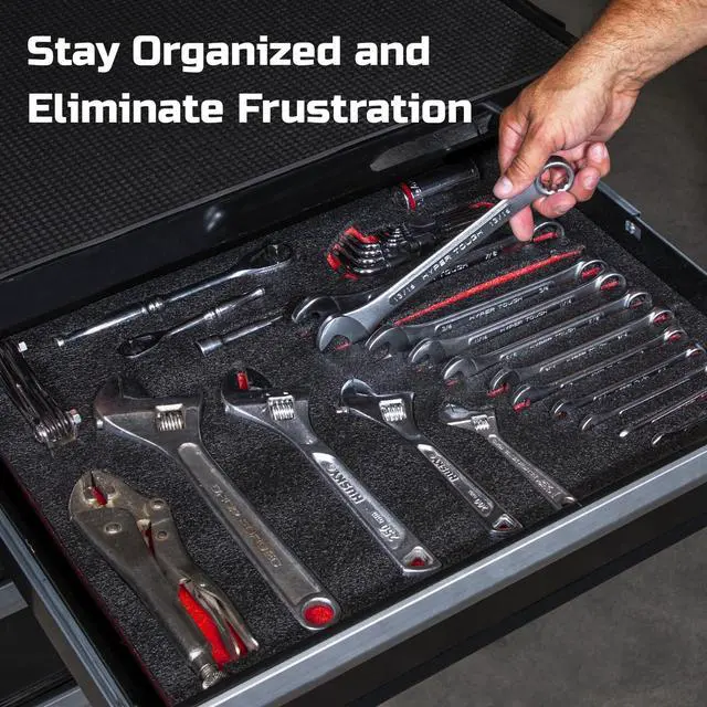 Alt view image 5 of 6 - Tool Box Foam 30x22x1 inch 2Pack, Foam Inserts for Cases, Polyethylene Storage Sheets for Toolbox Hard Case, Tool Shadow Insert, Kaizen Organizer Sheet, Red With Black
