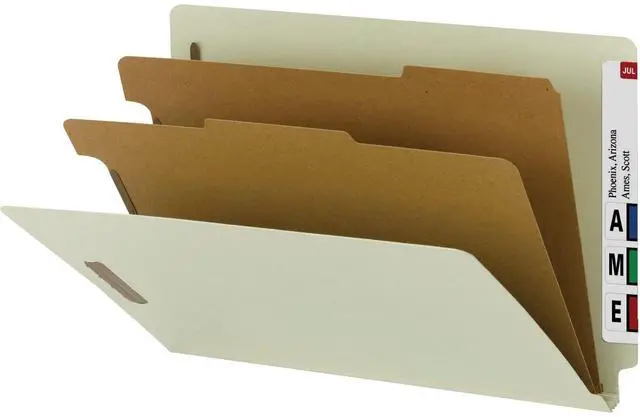 Main image of 100% Recycled End Tab Classification Folder, 2 Dividers, 2" Expansion, Legal Size, Gray/Green, 10 per Box (29802)