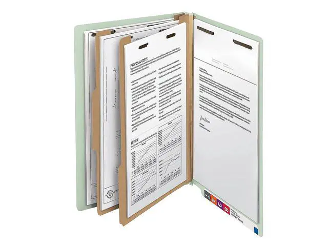 Alt view image 5 of 6 - 100% Recycled End Tab Classification Folder, 2 Dividers, 2" Expansion, Legal Size, Gray/Green, 10 per Box (29802)
