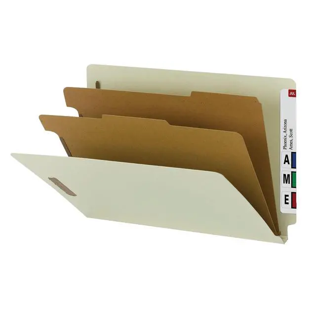 Alt view image 6 of 6 - 100% Recycled End Tab Classification Folder, 2 Dividers, 2" Expansion, Legal Size, Gray/Green, 10 per Box (29802)