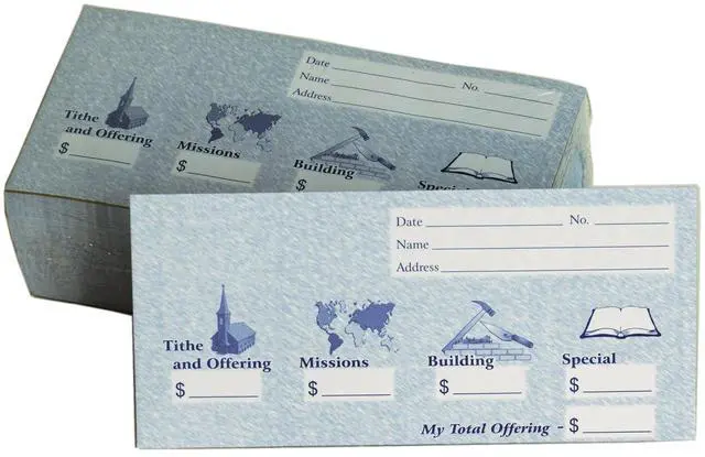 Main image of Church Offering/Tithe Donation Envelopes, Friendly Welcome Message, Missions, Building & Special, Simple Design, Easy-open Tab, Fits Bills & Checks - Blue - Box of 500