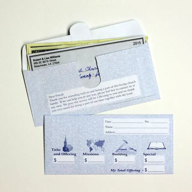 Alt view image 2 of 5 - Church Offering/Tithe Donation Envelopes, Friendly Welcome Message, Missions, Building & Special, Simple Design, Easy-open Tab, Fits Bills & Checks - Blue - Box of 500