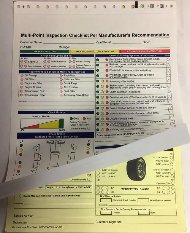 Alt view image 3 of 4 - Inspection Form - Automotive Checklist - 7291-250 Qty. (W15)