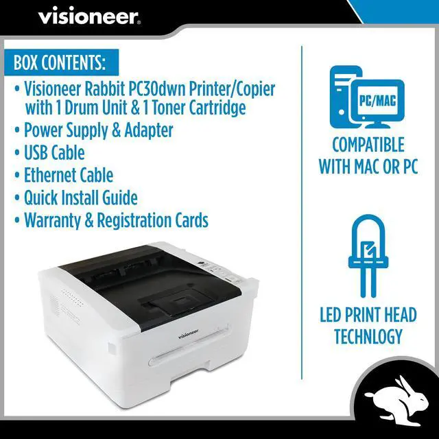 Alt view image 4 of 6 - Rabbit PC30dwn Laser Printer/Copy Machine, USB Office Printer and Copier for PC and Mac, 30 PPM, Sheetfed 250 Page Automatic Document Feeder (ADF), White