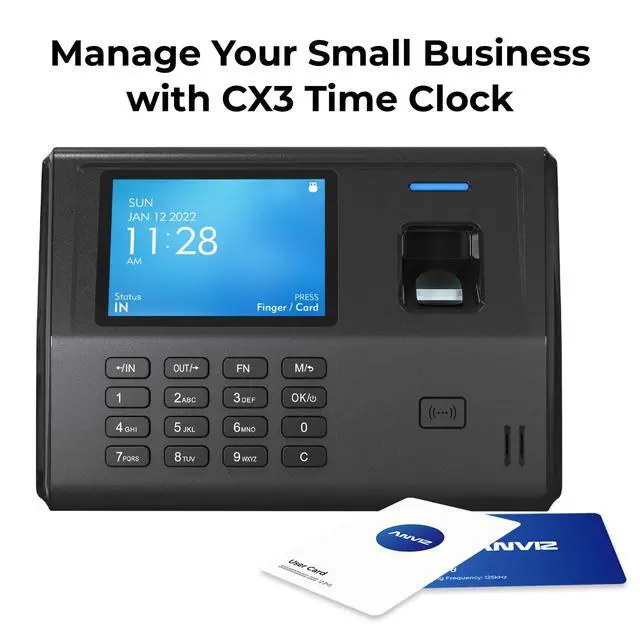 Alt view image 2 of 6 - CX3 Fingerprint Time Clocks for Small Business Employees - No Monthly Fee No Software Required - Biometric Clock in and Out Machine - Right Out of The Box, Finger + RFID + Pin Punching
