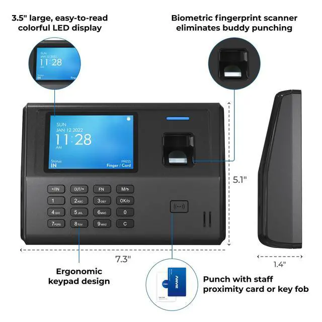 Alt view image 3 of 6 - CX3 Fingerprint Time Clocks for Small Business Employees - No Monthly Fee No Software Required - Biometric Clock in and Out Machine - Right Out of The Box, Finger + RFID + Pin Punching