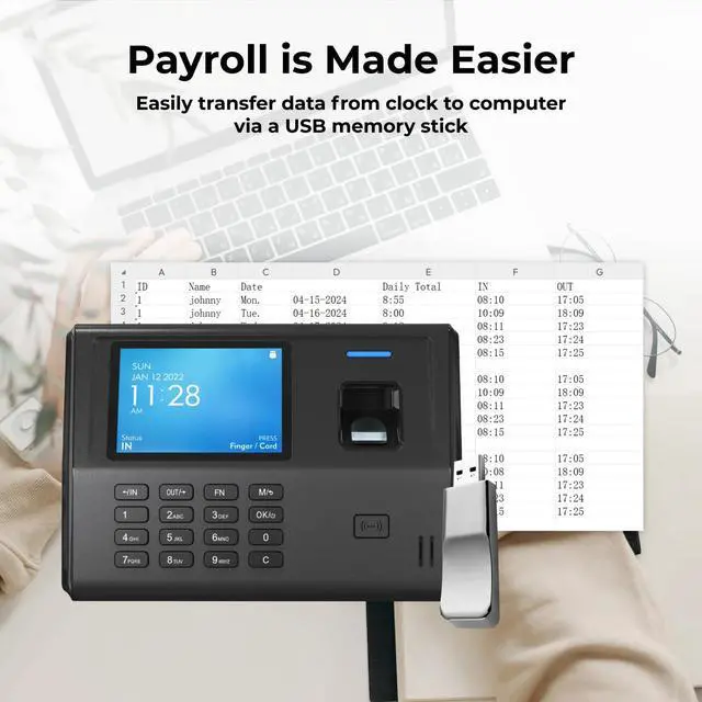 Alt view image 5 of 6 - CX3 Fingerprint Time Clocks for Small Business Employees - No Monthly Fee No Software Required - Biometric Clock in and Out Machine - Right Out of The Box, Finger + RFID + Pin Punching