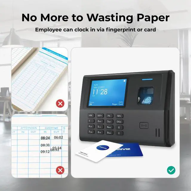 Alt view image 6 of 6 - CX3 Fingerprint Time Clocks for Small Business Employees - No Monthly Fee No Software Required - Biometric Clock in and Out Machine - Right Out of The Box, Finger + RFID + Pin Punching