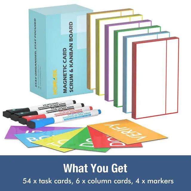 Alt view image 4 of 5 - Magnetic Kanban Board Scrum Card, 5x3 Dry Erase Magnet Label, Reusable Planning Card Agile Board Kit for Whiteboard or Any Magnet Friendly Surface - 4 Markers Included