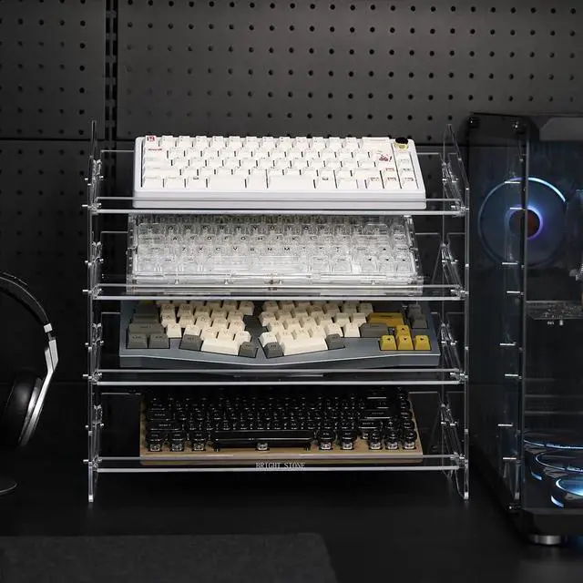 Alt view image 2 of 6 - Acrylic Keyboard Display Stand,Mechanical Keyboard Storage Rack,Multilayer Acrylic Organizer,Desktop Shelf Holder for Customized Keyboard (4 Tiers,long)