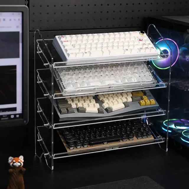 Alt view image 3 of 6 - Acrylic Keyboard Display Stand,Mechanical Keyboard Storage Rack,Multilayer Acrylic Organizer,Desktop Shelf Holder for Customized Keyboard (4 Tiers,long)