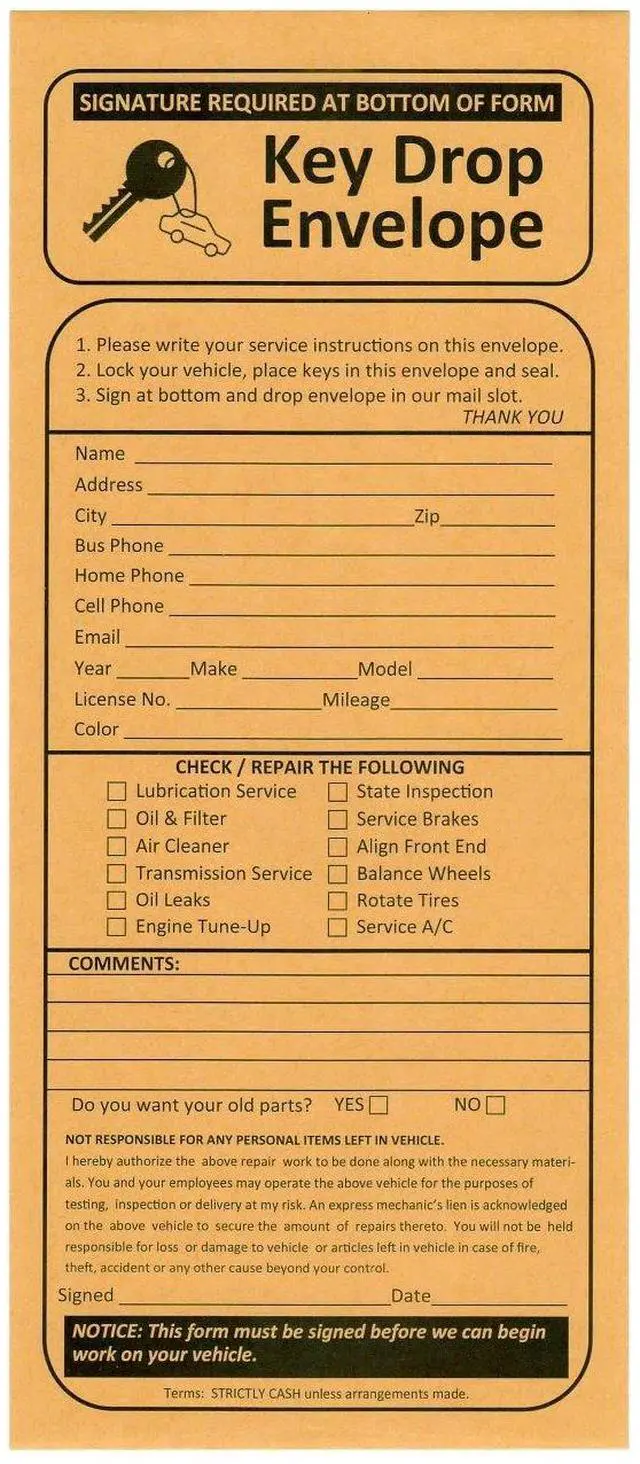 Main image of 500 Night Drop Key Envelopes - Auto Repair Shops and Mechanics