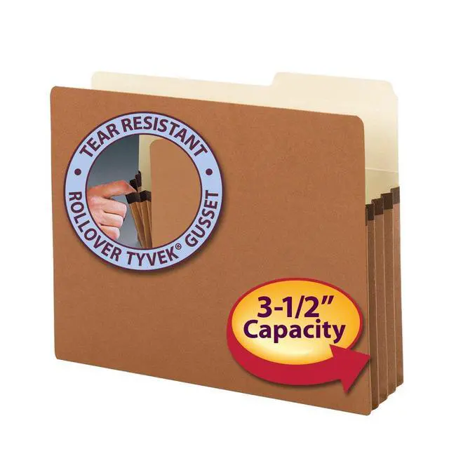 Alt view image 2 of 6 - File Pockets, 2/5-Cut Tab Right Position, Guide Height, 3-1/2" Expansion, Letter Size, Redrope, 25 per Box (73088)